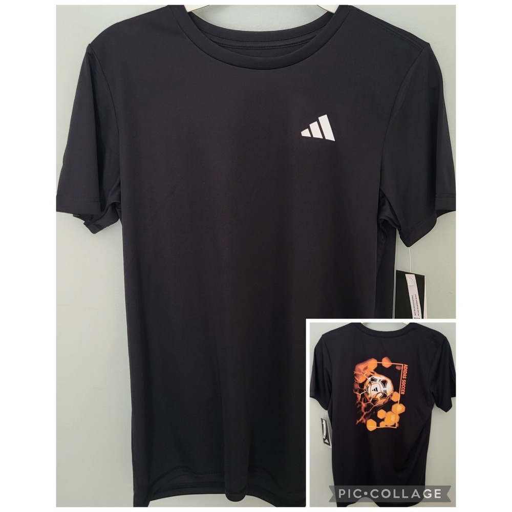 Adidas Youth Boys L 14/16 Soccer Heat Map Short Sleeve T-shirt Black Graphic...